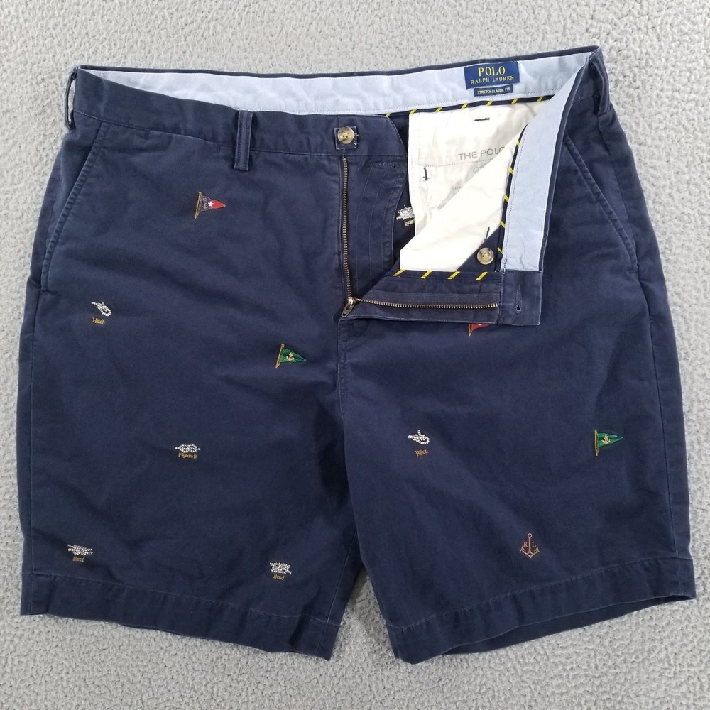 Polo Ralph Lauren Shorts Mens 38 Blue Nautical Stretch Classic Fit Chino Twill